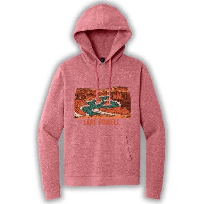 Red frost pullover hoodie with an image of Lake Powell