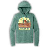 Eucalyptus blue pullover hoodie with an image of Delicate Arch