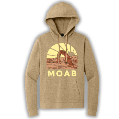 Tan pullover hoodie with an image of Delicate Arch
