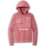 red frost pullover hoodie with an image of Mount Timpanogos
