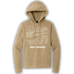 tan pullover hoodie with an image of Mount Timpanogos