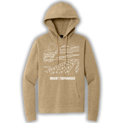 tan pullover hoodie with an image of Mount Timpanogos