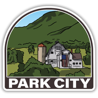 Park City sticker featuring the iconic white barn