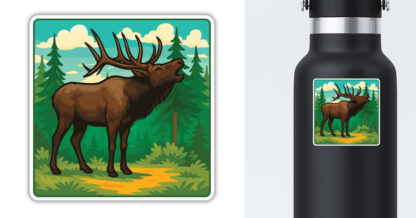 elk sticker displayed on a water bottle