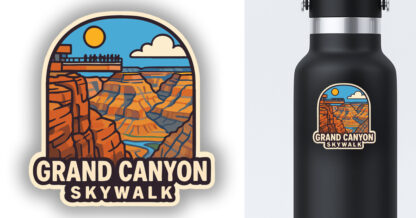 Sticker of the Skywalk at the Grand Canyon displayed on a water bottle