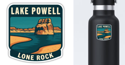 Lone Rock Sticker displayed on a water bottle
