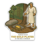 Moroni Sticker with Gold Plates Hill Cumorah