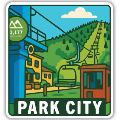 Park City sticker featuring the town lift up to the mountain slopes