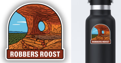 Robbers Roost sticker displayed on a water bottle