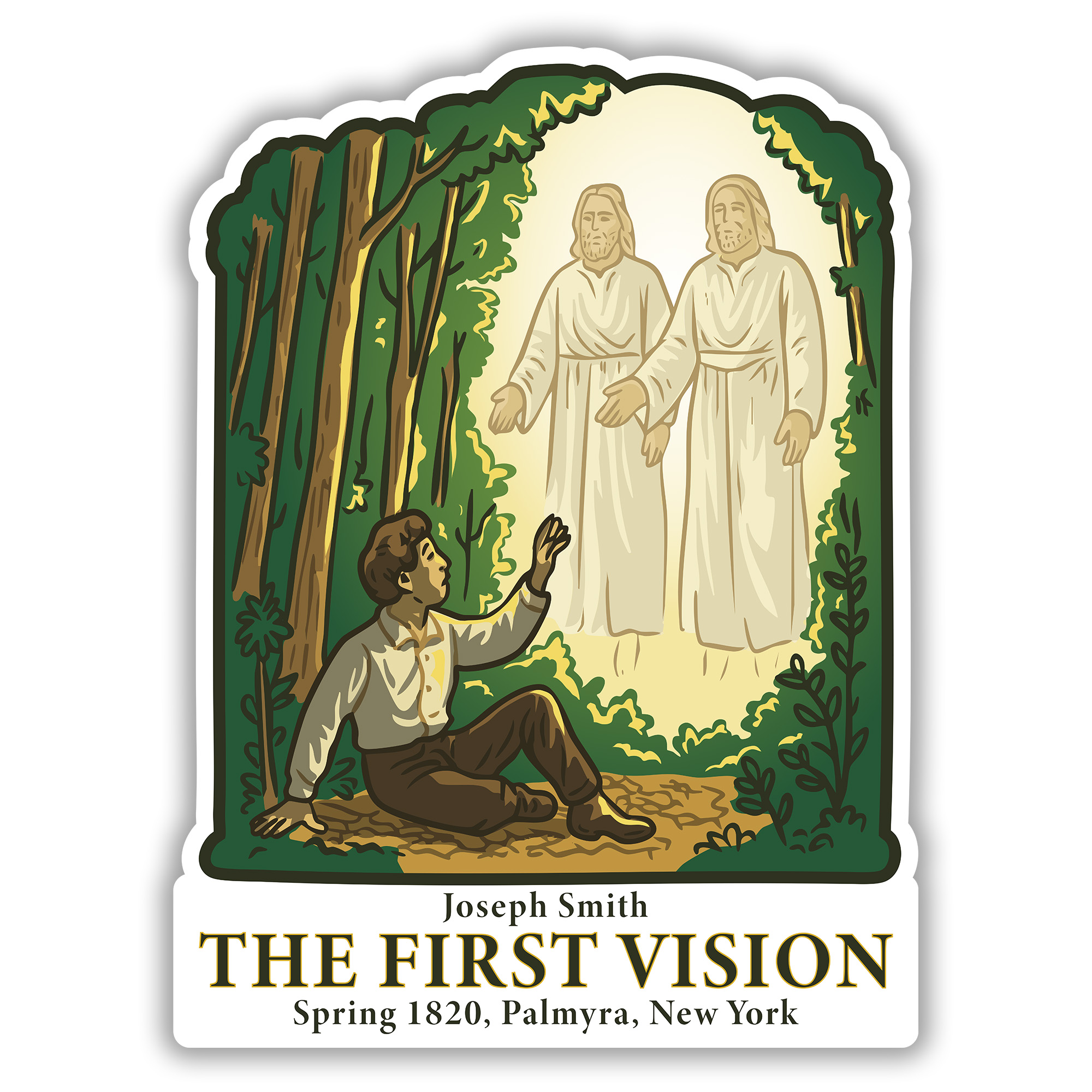 Sticker featuring a depiction of the First Vision
