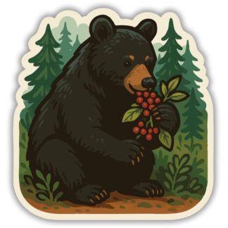 Sticker of a black bear eating berries