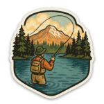 Fishing Sticker Fisherman on the river