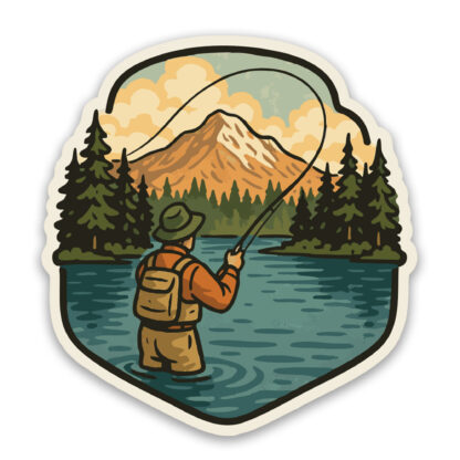 Fishing Sticker Fisherman on the river