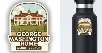 Sticker of George Washington's Home displayed on a water bottle