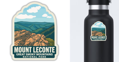 Sticker of Mount Leconte in Great Smoky Mountains National Park displayed on a water bottle