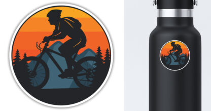 mountain biking sticker displayed on a water bottle