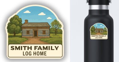 Smith Family Log Home sticker displayed on a water bottle