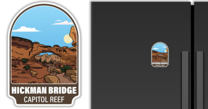 Capitol Reef Magnet of Hickman Bridge, displayed on a refrigerator