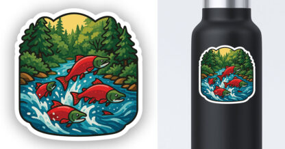 Salmon sticker running in river preview