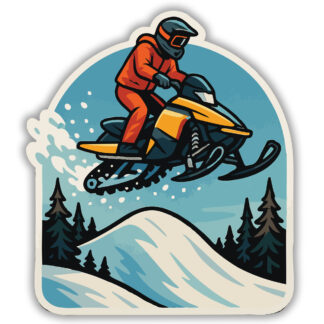 Sticker of a snowmobile going of a jump