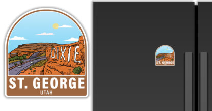 Magnet of Dixie Rock in St George, displayed on a refrigerator
