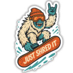 Sticker of Yeti getting air with the words 