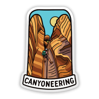 Canyoneering sticker rappelling in canyon
