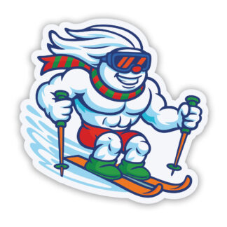 Ski sticker of buff snowman