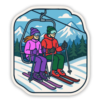 ski lift stickers with skiers