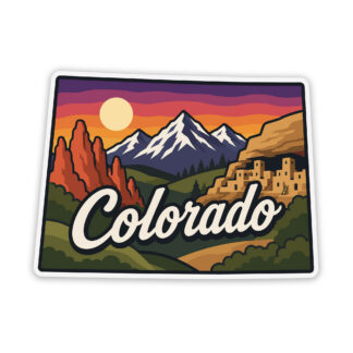 Colorado state sticker with landscapes