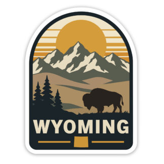 Wyoming sticker with Buffalo with Mountains