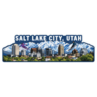 Salt Lake City Sticker water bottle wrap with skiers